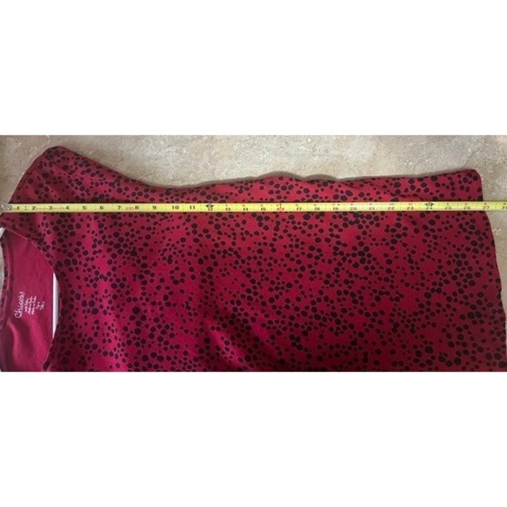 Chicos Red Black Dot Print Long Sleeve Cotton Top Crew Neck Size 3 XL - Picture 7 of 8